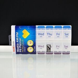 CVS Health Weekly AM PM Pill Planner Easy Push Button Lids NEW SEALED